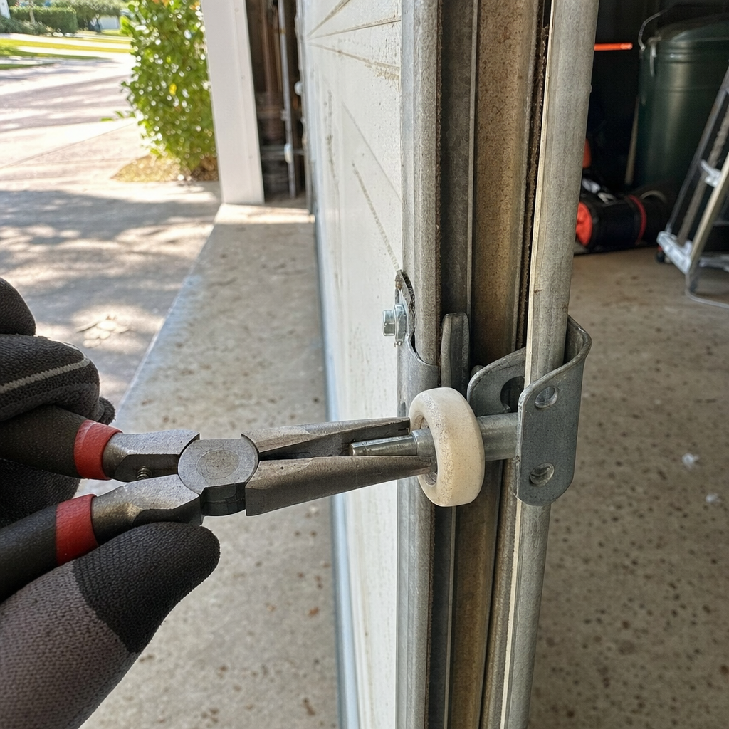 Garage door roller repair with pliers