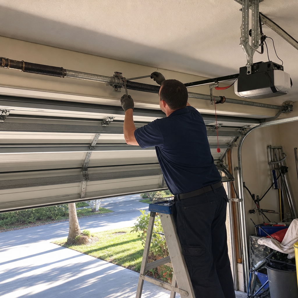 Technician repairs emergency garage door spring in Boca Raton, FL