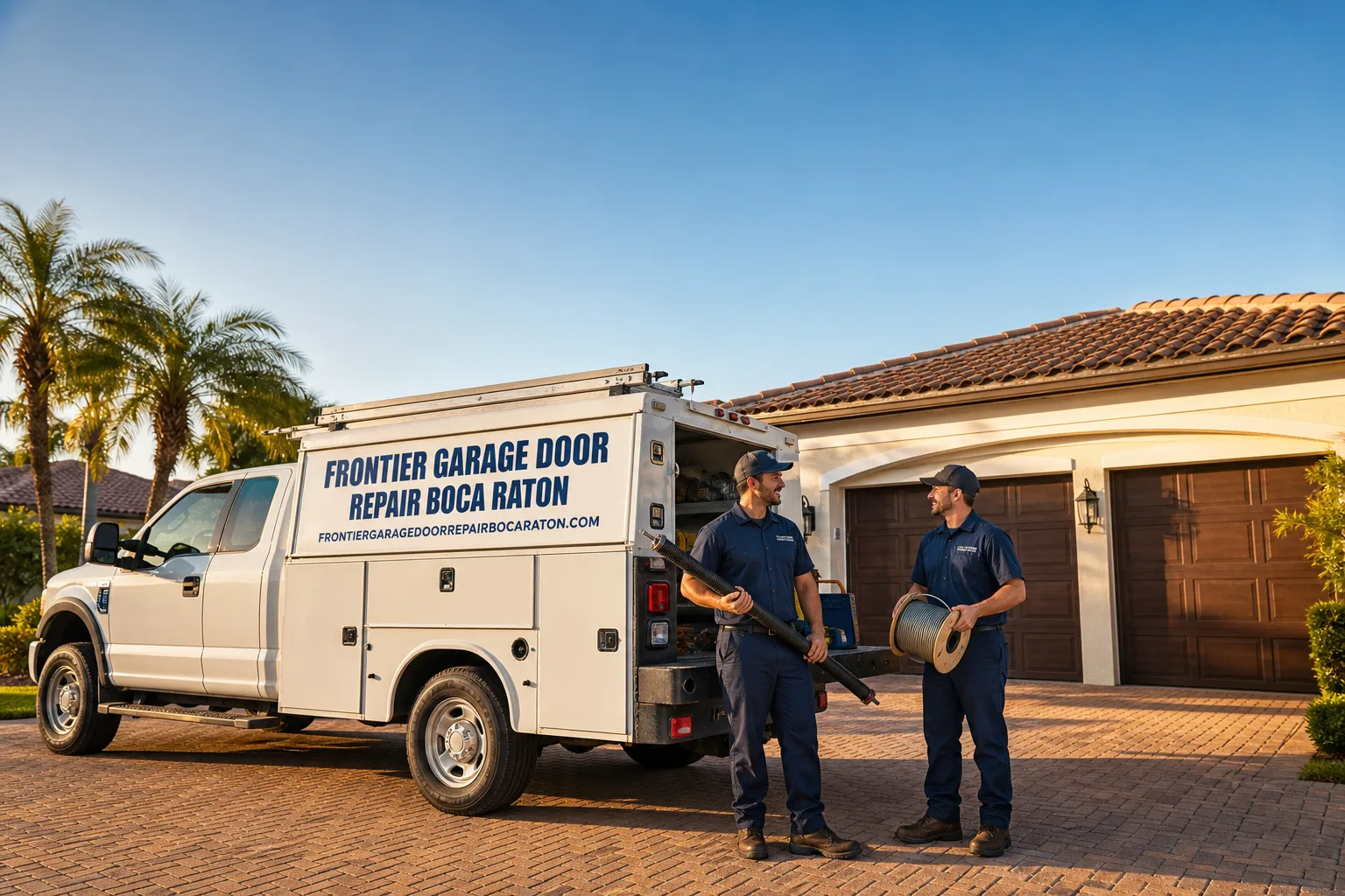 Frontier Garage Door Repair Boca Raton service vehicle and crew in Boca Raton, FL